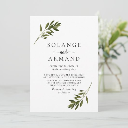 ボタニカル葉グリーズ背面と前面結婚の 招待状 (スタンド正面)