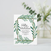 ボタニカル葉グリーン金ゴールド50誕生日 招待状 (スタンド正面)