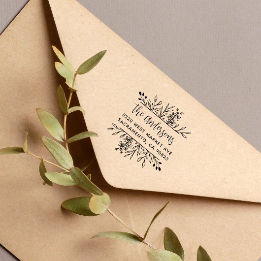 ボタニカル葉フレームファミリ名差出人住所 ラバースタンプ