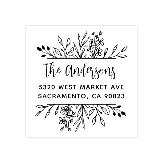 ボタニカル葉フレームファミリ名差出人住所 ラバースタンプ (インプリント)