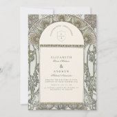 ボタニカル赤面アーチ結婚アールヌーボー 招待状 (正面)