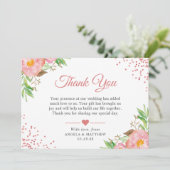 ボタニカル赤面ピンクフローラドット結婚ズサンキュー サンキューカード (スタンド正面)