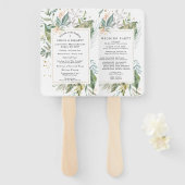 ボタニカル赤面ピンクフローラ結婚式 プログラム ハンドファン (正面&裏面)