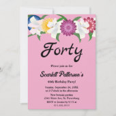 ボタニカル赤面ピンクローズフローラ40th誕生日 招待状 (正面)