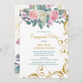 ボタニカル金ゴールドグリッタースワーズ婚約パーティ 招待状 (正面/裏面)