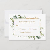 ボタニカル金ゴールドグリーンリーウェディングRSVP 出欠カード (正面)
