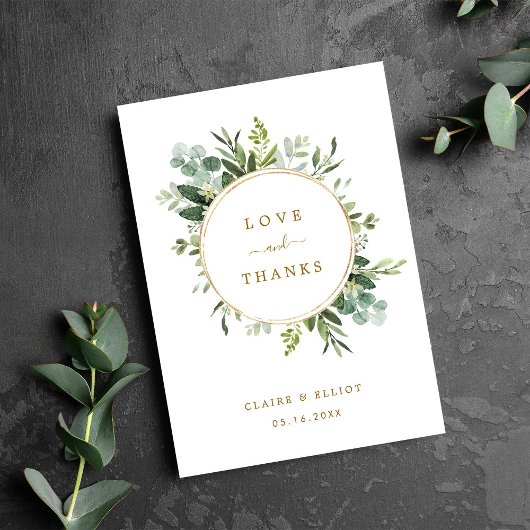 ボタニカル金ゴールドグリーンリーサンキューフォールディングカード カード