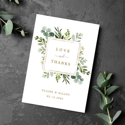 ボタニカル金ゴールドグリーンリーサンキューフォールディングカード カード