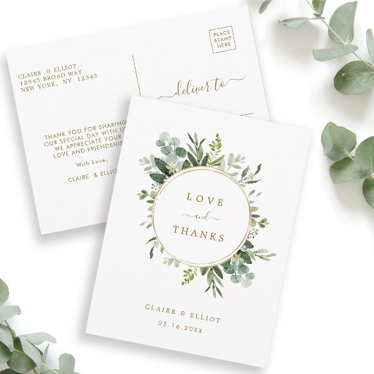 ボタニカル金ゴールドグリーンリーサンキュー ポストカード