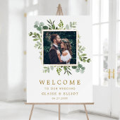 ボタニカル金ゴールドグリーンリース写真結婚の歓迎 ポスター