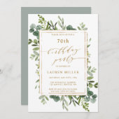 ボタニカル金ゴールドグリーンリーバースデーパーティー 招待状 (正面/裏面)