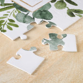 ボタニカル金ゴールドグリーン結婚式招待状 ジグソーパズル (側面)