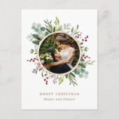 ボタニカル金ゴールドスクリプトフォトホリデー ポストカード (正面)