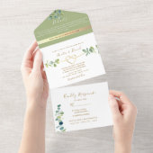 ボタニカル金ゴールドセージ結婚グリーン オールインワン招待状 (貼ってはがせる)
