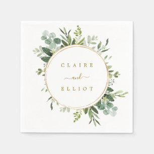 ボタニカル金ゴールド結婚グリーン紙 スタンダードカクテルナプキン