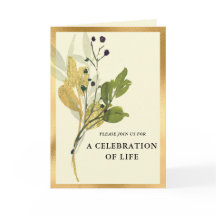 ボタニカル金ゴールド記念折り畳み招待状