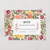ボタニカル開花絵画のRSVPカード 招待状 (正面/裏面)