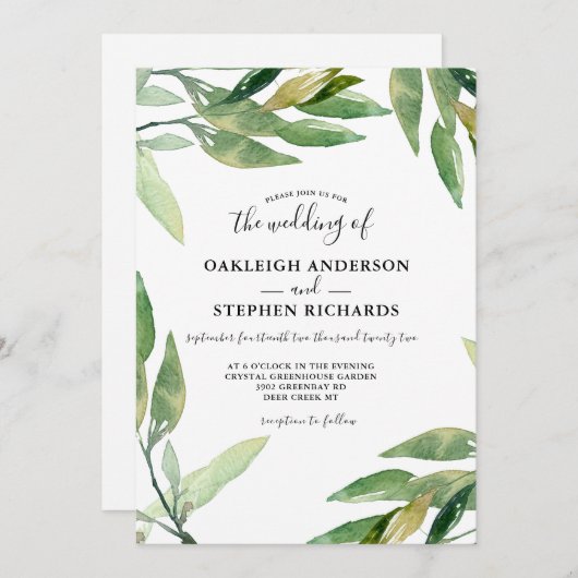 ボタニカル離れグリーズ水色結婚の 招待状 (正面/裏面)