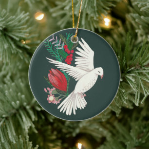 ボタニカル鳩フローラクリスマス セラミックオーナメント