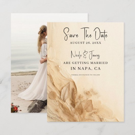 ボタニカル アイボリー クリーム ボヘミアンテクスチャ 保存日付 招待状 (正面/裏面)