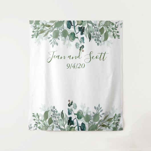 ボタニカル ウェディング リーブス モダン グリージー ウォーターフォール タペストリー (正面)