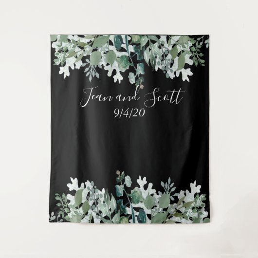 ボタニカル ウェディング リーブス モダン グリーナリー ウォーターフォール タペストリー (正面)