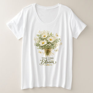 ボタニカル+ウォーターカラー+フラワー プラスサイズTシャツ