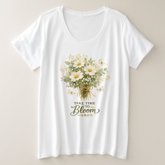 ボタニカル+ウォーターカラー+フラワー プラスサイズTシャツ (デザイン正面)