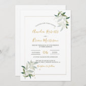 ボタニカル エレガント グリーンとゴールドのフラワー ウェディング2 招待状 (正面/裏面)