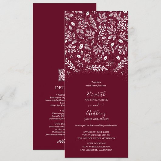 ボタニカル オールインワン バーガンディー 結婚式招待状 招待状 (正面/裏面)