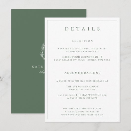ボタニカル クレスト モノグラム サージ ウェディング ディテール カード (正面/裏面)