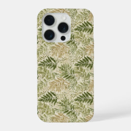 ボタニカル グリーン フェルン ベージュ フローラル柄 iPhone 15 PROケース
