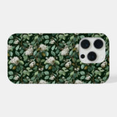 ボタニカル グリーン ユーカリ 白い花柄 iPhoneケース (裏面横)