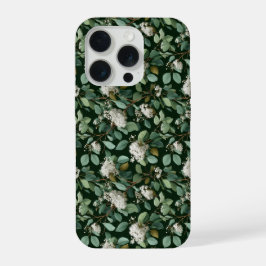 ボタニカル グリーン ユーカリ 白い花柄 iPhone 15 PROケース