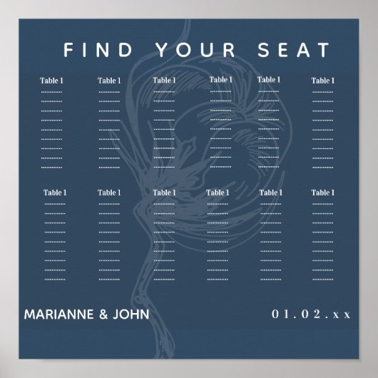 ボタニカル コットン プラント ブルー ウェディング ポスター (正面)