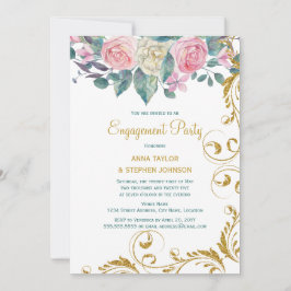 ボタニカル ゴールド グリッター スワールズ 婚約パーティー 招待状