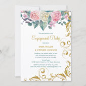 ボタニカル ゴールド グリッター スワールズ 婚約パーティー 招待状 (正面)