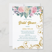 ボタニカル ゴールド グリッター スワール ブライダル シャワー 招待状 (正面)