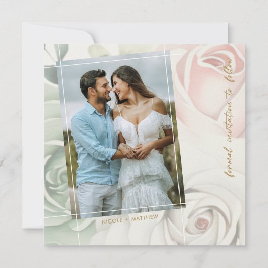 ボタニカル ゴールド グリー ネイチャー ユーカリ ウェディング セーブザデート (裏面)