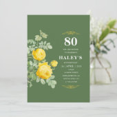 ボタニカル シック イエロー & グリーン フラワー 80歳 誕生日 招待状 (スタンド正面)