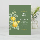 ボタニカル シック イエロー＆グリーン フローラル 25歳の誕生日 招待状 (スタンド正面)