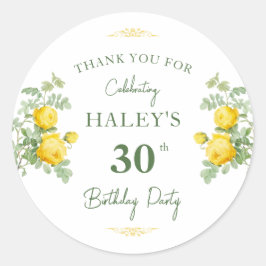 ボタニカル シック イエロー&グリーン フローラル 30歳の誕生日 ラウンドシール