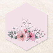 ボタニカル シック フラワル エレガント グレー ピンク フラワー ペーパーコースター (正面)