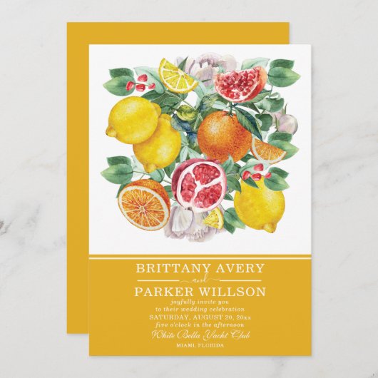ボタニカル シトラス ウォーターカラー ウェディング 招待状 (正面/裏面)