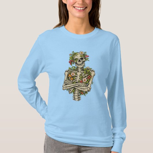 ボタニカル・スケルトン・パワーポーズ - 自然の強さ Tシャツ (正面)