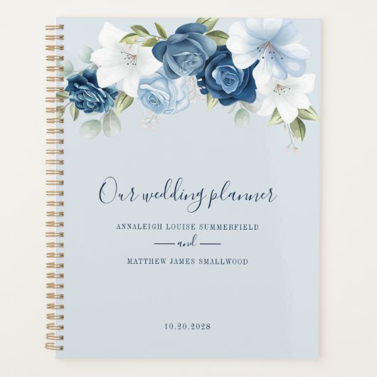 ボタニカル ダスティーブルー グリーンのウェディング プランナー手帳 (正面)