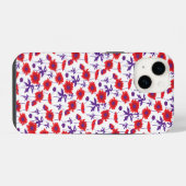 ボタニカル ダマスク 白 ポピー iPhone カバー (裏面横)