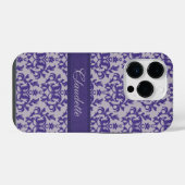 ボタニカル ダマスク 紫 グレー iPhone iPhoneケース (裏面横)