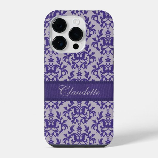 ボタニカル ダマスク 紫 グレー iPhone iPhoneケース (裏面)