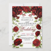 ボタニカル ダークレッド フローラル ウェディング 招待状 (正面)
